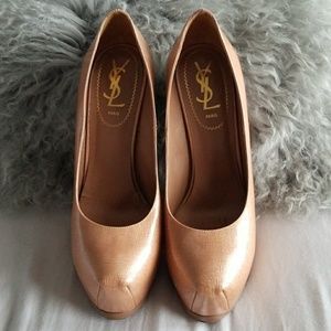 YSL Tribute Too Nude Platform Pumps, 37.5